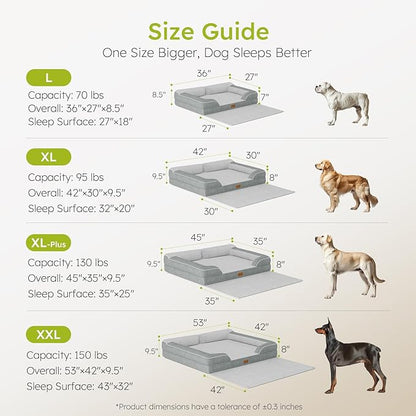 CWAWZ XXL Dog Beds for Extra Large Dogs, Giant Orthopedic Dog Sofa with Cooling Gel Memory Foam, Waterproof Pet Bed with Removable Washable Cover, 53" Pet Sofa Couch Dutch Velvet with Blanket Bone Toy