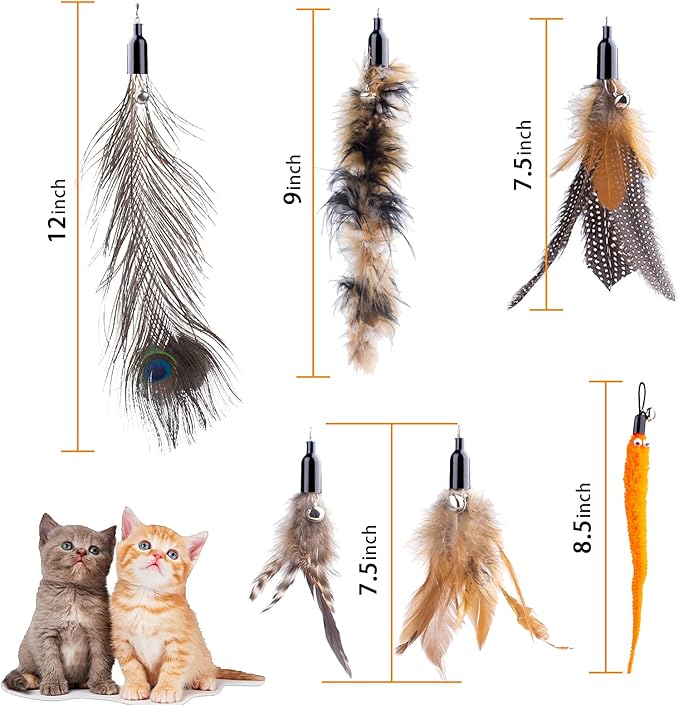 APSUAE Retractable Cat Wand Toys - Interactive Feather Wand with Bell for Indoor/Outdoor Cats, 8 Pack