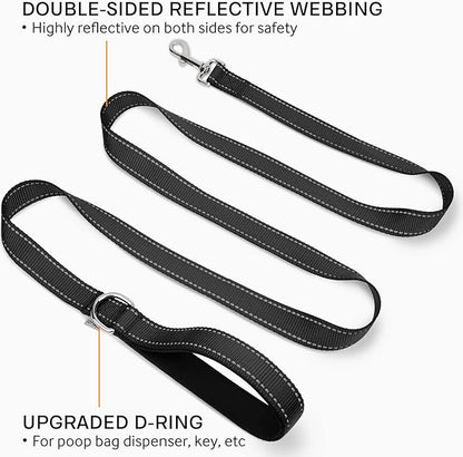 Joytale Double-Sided Reflective Dog Leash, 6 FT/5 FT/4 FT, Padded Handle Nylon Heavy Duty Leashes for Small & Medium Dogs Walking, Black, 6FT