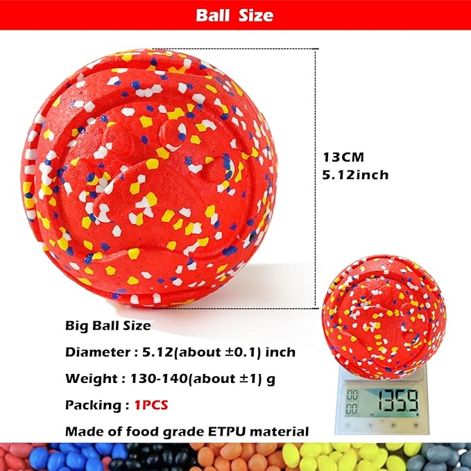 CAISHOW Dog Ball Squeak Toys (Bell Ball 5.12in Red)