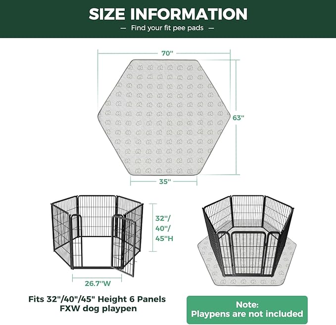 FXW Washable Pee Pads for Dogs, Leak-Proof & Non-Slip, Specifically Designed for FXW Rollick/Homeplus 32/40/45inch 6 Panels Dog Playpen, 35" Hexagon, Khaki, 1 Pack