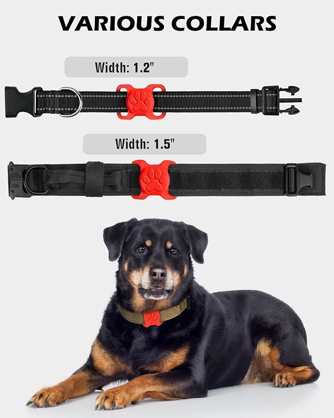 Dynmeow Dog Cat Collar Holder Compatible with Airtag, Anti-Lost Silcione Holder for 1.2 and 1.5 inch Wide Collar, Red, L(1 Pack)