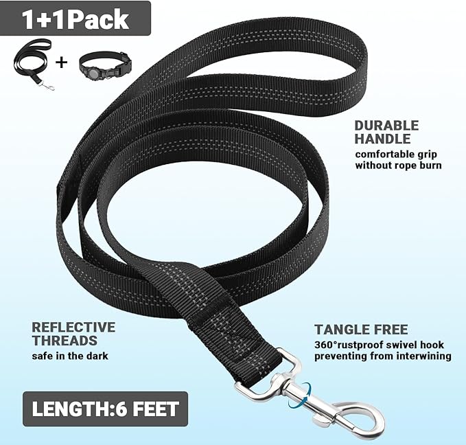 HDDTTZ AirTag Dog Collar and Leash, IP68 Waterproof Integrated with Reflective, Ultra-Durable, Comfortable Padded, Heavy Duty Dog Collars for Small Medium Large Dogs, S (10.6"-13.6"), Black