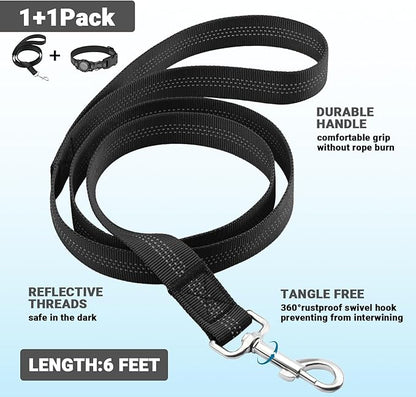 HDDTTZ AirTag Dog Collar and Leash, IP68 Waterproof Integrated with Reflective, Ultra-Durable, Comfortable Padded, Heavy Duty Dog Collars for Small Medium Large Dogs, S (10.6"-13.6"), Black