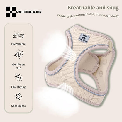 Adjustable Dog Harness with Leash, Reflective Mesh, No-Pull Design，Matching Lead Rope (Cream-Coloured, L)