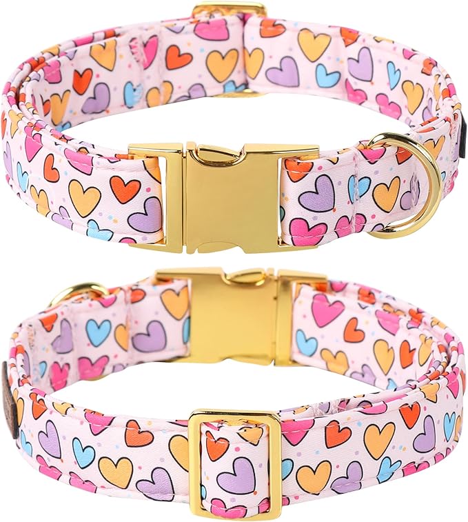 Lionet Paws Valentine's White Dog Collar, Cute Heart Dog Collar for Small Dogs, Adjustable Cotton Pet Puppy Collars for Small Dogs