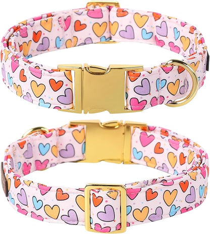 Lionet Paws Valentine's White Dog Collar, Cute Heart Dog Collar for Small Dogs, Adjustable Cotton Pet Puppy Collars for Small Dogs