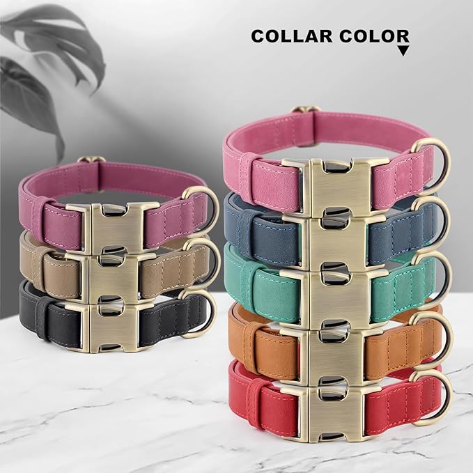 Plutus Pet Genuine Leather Dog Collar – Adjustable Pet Collar with Quick Release Metal Buckle, Soft Real Leather for Small Medium Large Dogs, Heavy Duty & Skin-Friendly (Ash Brown, L)