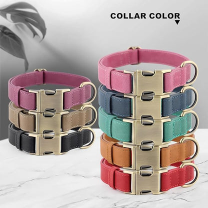 Plutus Pet Genuine Leather Dog Collar – Adjustable Pet Collar with Quick Release Metal Buckle, Soft Real Leather for Small Medium Large Dogs, Heavy Duty & Skin-Friendly (Ash Brown, L)