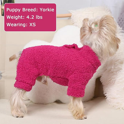 Dog Sweaters for Small Dogs Winter Dog Pajamas Sized Dogs Boy Girl Fleece Pet Clothes Puppy Outfit 4 Legs Jumpsuits for Chihuahua Yorkie Cat Apparel (Rose, X-Small)