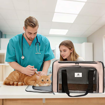DSDCDJ Cat Carrier Dog Carrier - Soft-Sided Cat Carrier with Plush Pad & Cooling Mat, Easy-Load 4-Side Zipper & 3-Side Mesh Ventilation, Pet Carrier Airline Approved for Cats/Dogs Up to 20 lbs, Brown