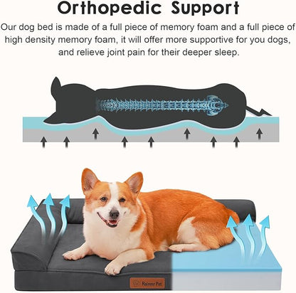 Rainmr Orthopedic Dog Bed Medium Size Dog, Memory Foam Dogs Bed for Medium Dogs, Washable and Removable Microsuede Cover, Waterproof Liner, Non-Skid Bottom, 35x23x6 Inches, Dark Grey