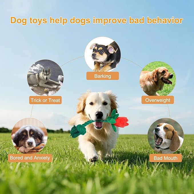 Rose Flower Plush Squeaky Dog Toys with Crink Paper for Small Medium Large Dogs