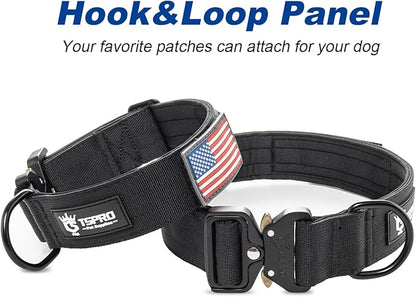 TSPRO Premium Dog Collars Tactical Dog Collar with Patch and Heavy Duty Quick-Release Metal Buckle Durable Thick and Adjustable for Medium to Large Dogs (Camo Blue L)
