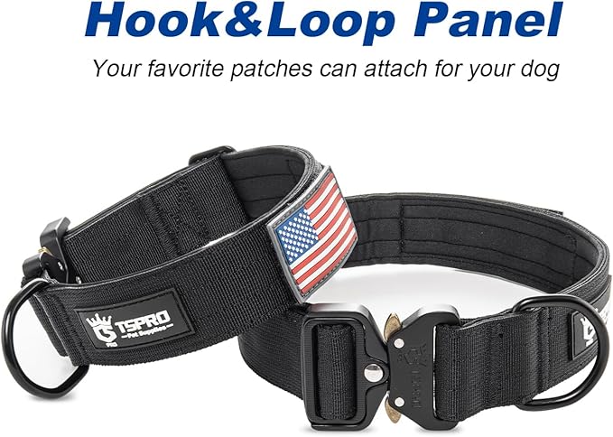 TSPRO Premium Dog Collars Tactical Dog Collar with Patch and Heavy Duty Quick-Release Metal Buckle Durable Thick and Adjustable for Medium to Large Dogs (Camo Khaki M)