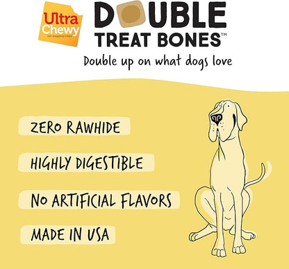 Ultra Chewy Yogurt with Banana Double Treat Bones: Long-Lasting Dog Treats Made in USA for Large and Small Breeds, Highly Digestible, Ideal for Aggressive Chewers (12 Count)