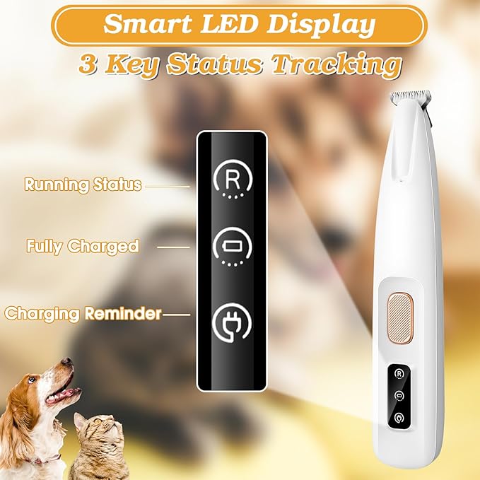 Palksky Dog Paw Trimmer, Upgraded 18mm-Blade Electric Dog Clippers for Groomming-with Led Display, Waterproof Pet Micro Precisiion Trimmer, Rechargeable Hair Shaver for Paws, Ears, Face, Rump-and Eyes