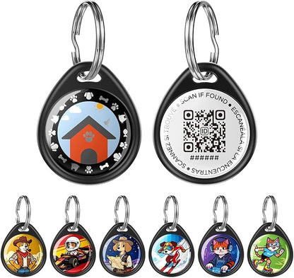 QR Code Dog Tag and Cat Tag, Scan to Reunite Faster, Waterproof and Durable, Lightweight and Quiet, Updatable Contact Info, with Eye-Catching Pet Character Designs