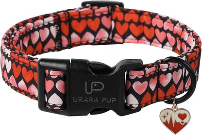 Pink Heart Dog Collar, Medium, Cotton, Valentine's Gift, Small & Medium Dogs