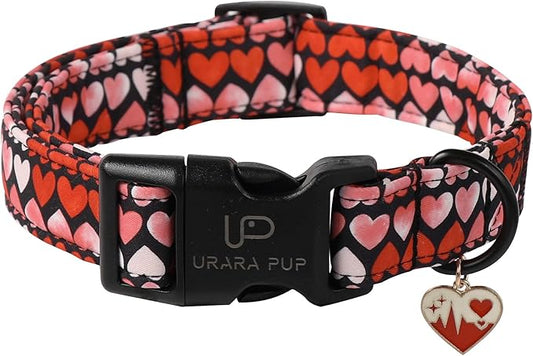 Valentine’s Dog Collar, Pink Heart Dog Collar with Quick Release, Sweet Valentine’s Gift Soft Cotton Collar Pet Girl Boy Dog Collar for Puppy Small Medium Dogs,Wedding Dog Collar