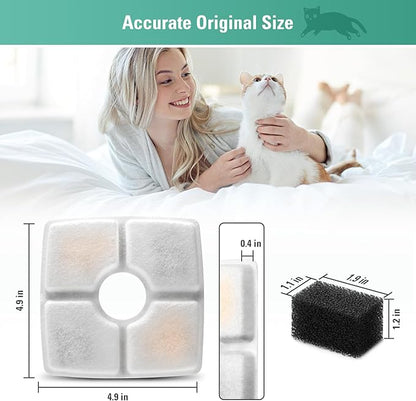 8 Pack Replacement Filters & Pre-filter Sponges for 84oz/2.5L Automatic Pet Fountain, BFLICROY Cat Water Fountain Filter, Triple Filtration Pet Fountain Replacement Filters