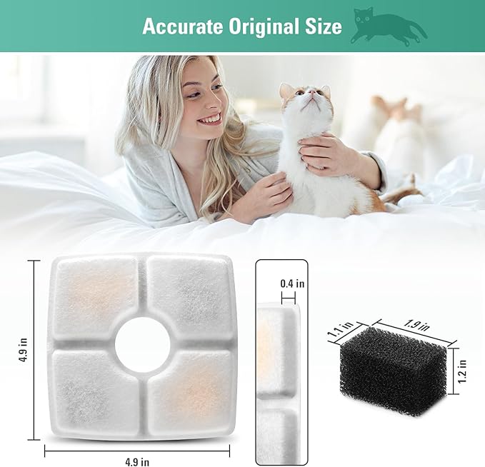 4 Pack Replacement Filters & Pre-Filter Sponges for 84oz/2.5L Automatic Pet Fountain, BFLICROY Cat Water Fountain Filter, Triple Filtration Pet Fountain Replacement Filters