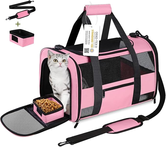Seclato Cat Carrier Pet Carriers Airline Approved for Small Dogs Kitten Carriers for Small Medium Cats Under 15lb, Collapsible Soft Sided TSA Approved Travel Carrier, Pink
