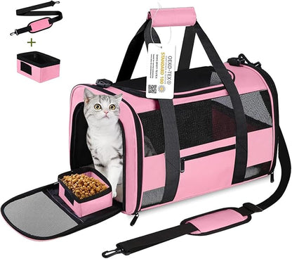 Seclato Cat Carrier Pet Carriers Airline Approved for Small Dogs Kitten Carriers for Small Medium Cats Under 15lb, Collapsible Soft Sided TSA Approved Travel Carrier, Pink