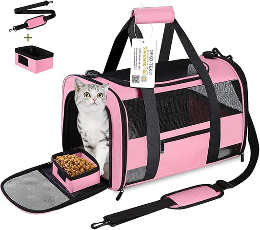 Seclato Cat Carrier Pet Carriers Airline Approved for Small Dogs Kitten Carriers for Small Medium Cats Under 15lb, Collapsible Soft Sided TSA Approved Travel Carrier, Pink