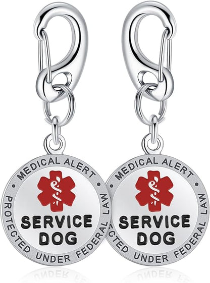 Leash King Service Dog Tag/ESA Animal Tag - Double Sided with Federal Protection & Red Medical Alert Symbol| Easily Attach to Collar, Harness, Vest | Service Dog Identification Tag