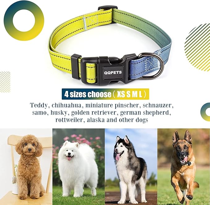 Roses&Poetry Reflective Dog Collar and Leash Set with Gradient Amber, Adjustable Durable Puppy Collars Leash for Extra Small Dogs (Amber-S)