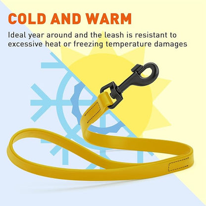 Dogline Biothane Waterproof Dog Leash Strong Coated Nylon Webbing with Black Hardware Odor-Proof Easy to Clean High Performance for Small or Large Dogs Made in USA 2 ft Lead, Treasure Gold