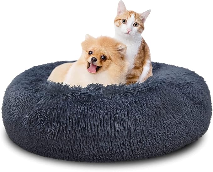 SAVFOX Calming Dog Bed, Anti Anxiety Dog Bed, Plush Donut Dog Bed for Small Dogs, Medium, Large & X-Large, Soft Fuzzy Comfy Dog Bed in Faux Fur, Cuddler Pet Bed, Washable, Multiple Sizes S-XL
