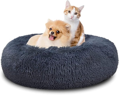 SAVFOX Calming Dog Bed, Anti Anxiety Dog Bed, Plush Donut Dog Bed for Small Dogs, Medium, Large & X-Large, Soft Fuzzy Comfy Dog Bed in Faux Fur, Cuddler Pet Bed, Washable, Multiple Sizes S-XL