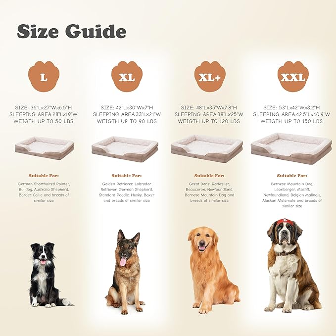 PetFun XL Orthopedic Dog Beds Large Sized Dog - Washable Large Dog Cat Bed Waterproof, Comfort Dogs Couch Sofa with Washable Removable Cover, Pet Bed with Nonskid Bottom, Beige, 48"