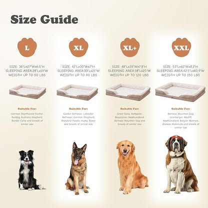 PetFun XL Orthopedic Dog Beds Large Sized Dog - Washable Large Dog Cat Bed Waterproof, Comfort Dogs Couch Sofa with Washable Removable Cover, Pet Bed with Nonskid Bottom, Beige, 48"
