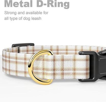Rnivvi Dog Collar for Small Dogs, Cute Heavy Duty Adjustable Puppy Collar with Quick Release Buckle for Girl & Female, Pet Accessories for Walking Running, XS Length 5/8" Width, White Tartan
