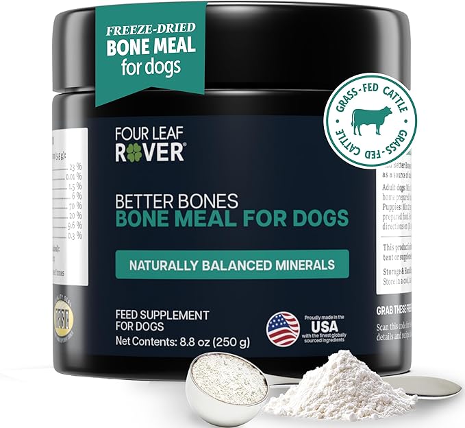 Four Leaf Rover Better Bones Bone Meal for Dogs - Dog Calcium Supplement for Healthy Joints, Teeth, & Bones - from 100% Grass-Fed New Zealand Beef Bone