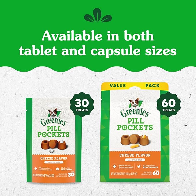 Greenies Pill Pockets for Dogs, Small Size Soft Dog Treats, Cheese Flavor, (6) 3.2 oz. Pouches