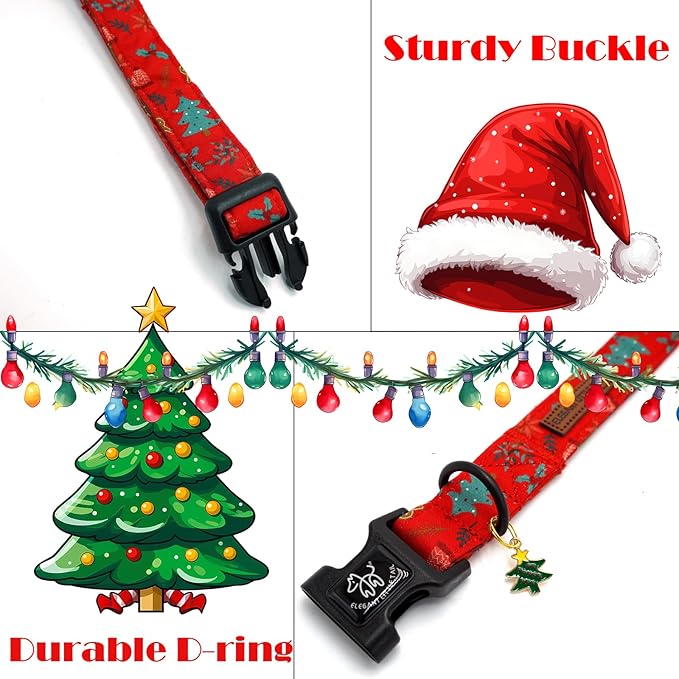 Elegant littlle Tail Christmas Dog Collar, Red Pet Collars Soft Cotton Winter Dog Collar with Quick Release Buckle Pet Puppy Collars for Small Medium Large Dogs