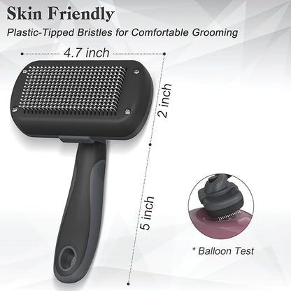 Dipoo Self-Cleaning Deshedding Brush for Dogs & Cats - Skin-Friendly Grooming Tool with Hair Brush for Long and Short Haired Pets, Grey