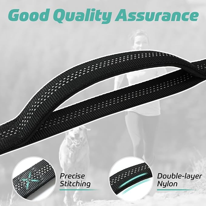 rabbitgoo Tactical Bungee Dog Leash with Shock Absorption, Military Training Leash with 2 Padded Control Handles for Medium Large Dogs, 5.2FT, Black