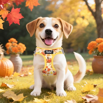 PUPTECK Dog Harness and Leash Set for Small Medium Dogs No Pull Step-in Soft Mesh Puppy Cat Vest Harnesses Reflective at Night Thanksgiving, Autumn, M