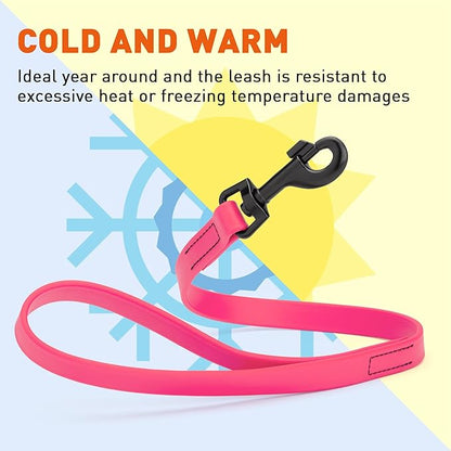Dogline Biothane Waterproof Dog Leash Strong Coated Nylon Webbing with Black Hardware Odor-Proof Easy to Clean High Performance for Small or Large Dogs Made in USA 2 ft Lead, Passionfruit Pink