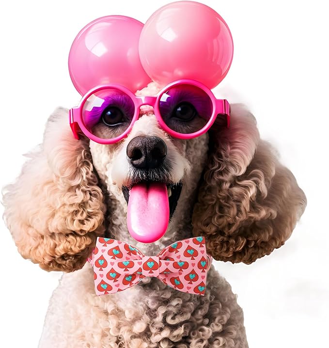 Valentines Dog Collar with Bow Tie - Spade Heart Pattern Pink Bowtie Dog Collar Adjustable Heavy Duty Valentines Dog Collars for Small Medium Large Dogs XS