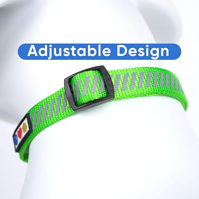 Pawtitas Reflective Dog Collar - Personalized Name & Phone Number, Adjustable for Small Dogs & Puppies, Green