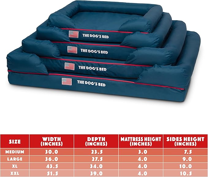 The Dog’s Bed, Medium Blue Oxford with Red Trim USA Flag Dog Bed, Memory Foam, Pain Relief, Post Surgery, Lameness, Supportive, Calming, Waterproof Washable Cover, Veterinary Approved
