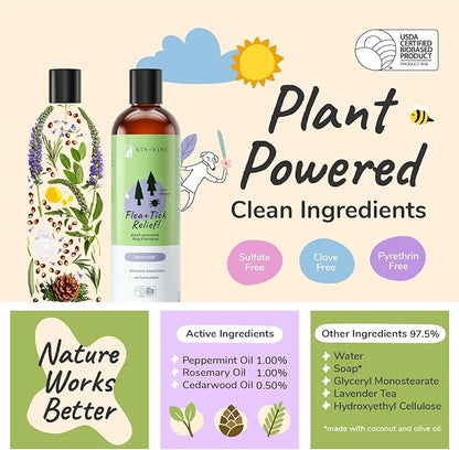 kin+kind Dog Shampoo Flea and Tick Vet Formulated - Natural Flea and Tick Prevention for Dogs - Plant Powered Shampoo w/Coconut & Olive Oil - Dog Supplies - Lavender Scent - Made in USA 12 fl oz