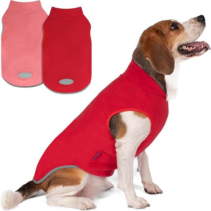 cyeollo 2 Pack Small Fleece Dog Sweater Stretchy Pullover Soft Dog Jacket with Reflective Stripe Female & Male Sweatshirt Pet Clothes Coats for Small Dogs, Red & Fuschia L