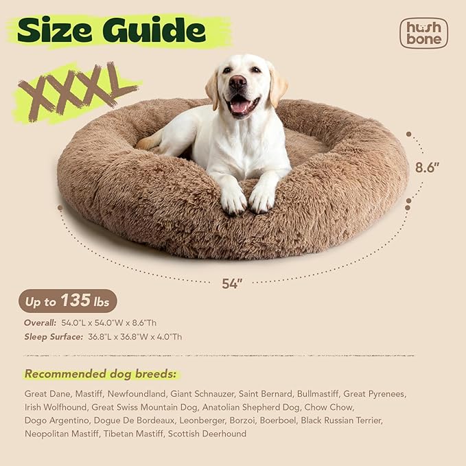 XXXL Orthopedic Dog Bed for Extra Large Dogs with Dount Plush Removable Cover Washable,Giant Circle Lounge Pet Bed Waterproof Foam Cuddler Cooling Gel Sofa for Anxiety Old Fluffy Friends Spine Camel